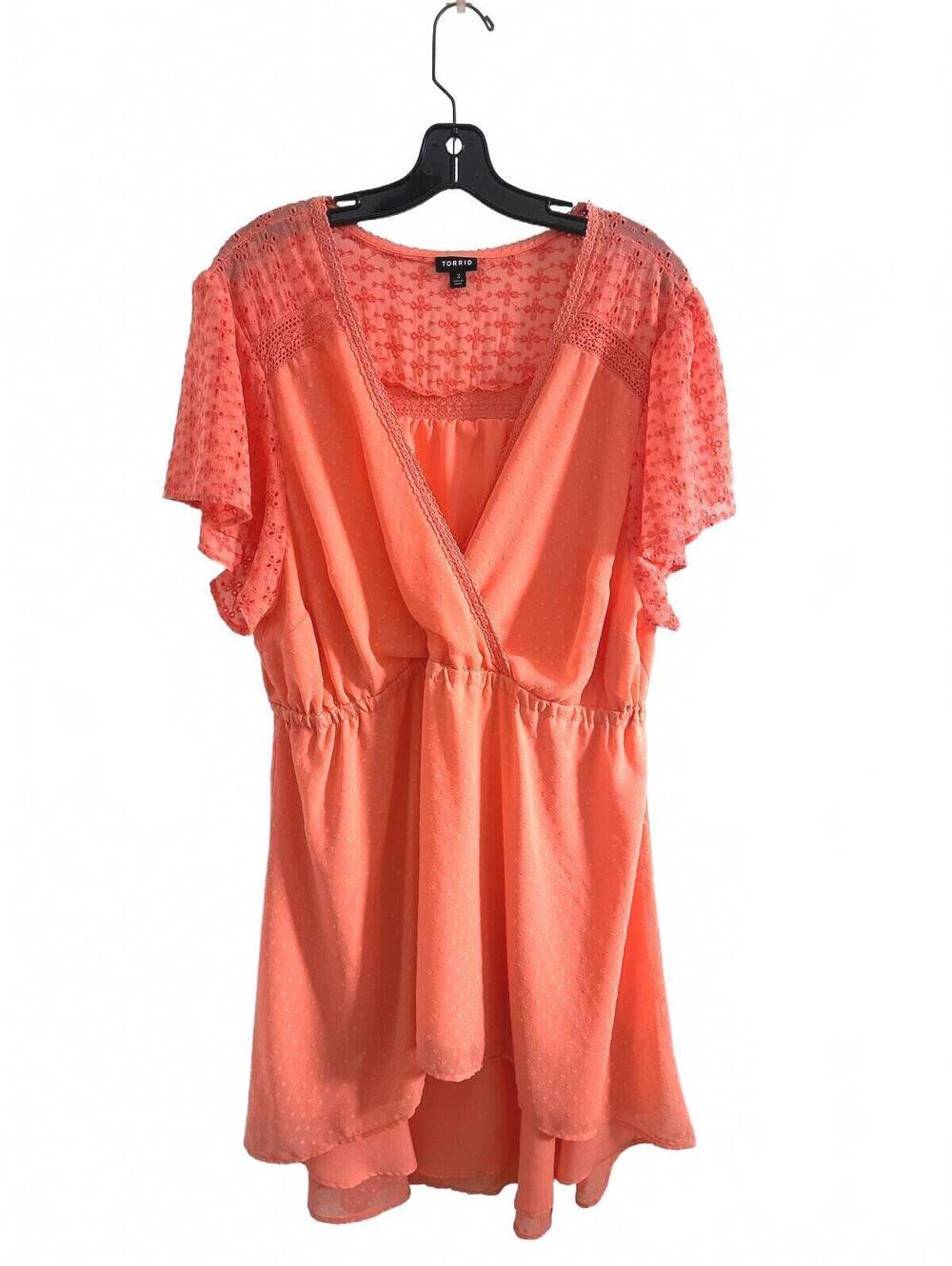 Torrid Coral Coral Eyelet Lace Flutter Sleeve Surplice High Low Dress - 3X EUC
